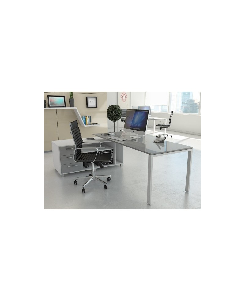 Mesa de oficina Ipop acabado alto brillo Luxe con mueble ala