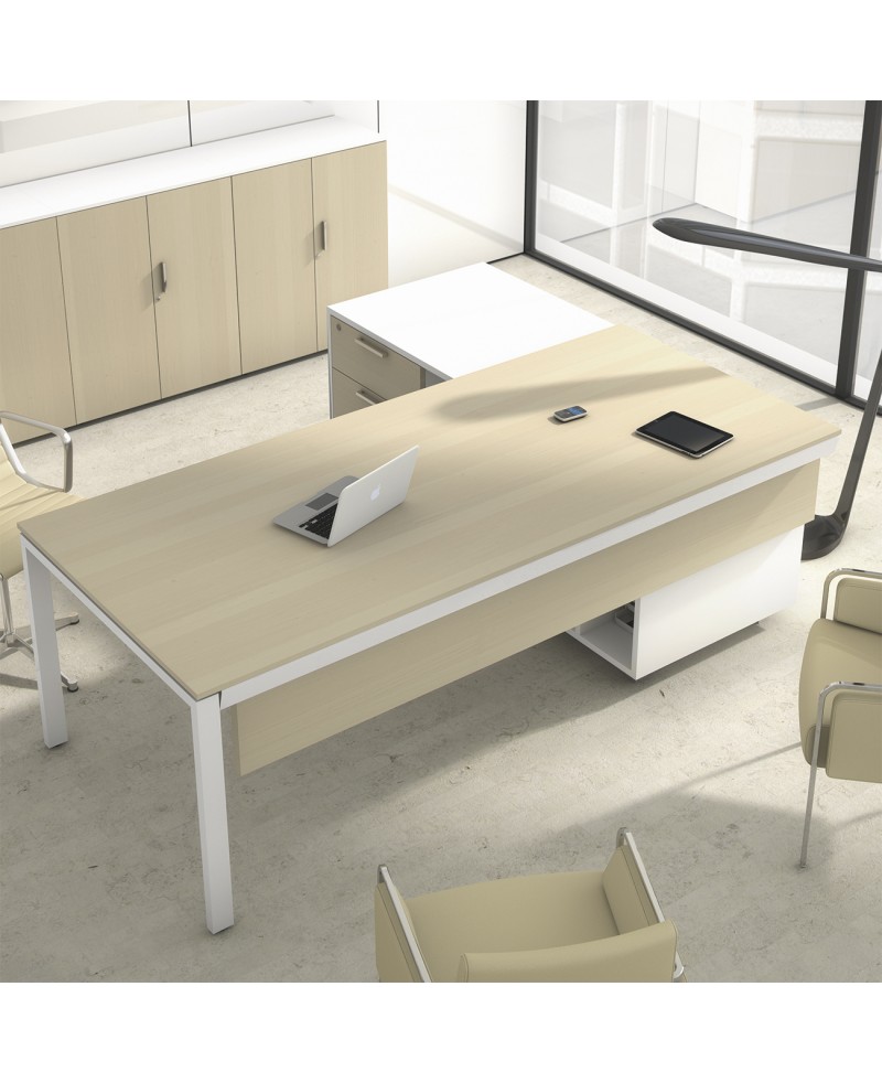 Mesa de oficina Ipop acabado aspecto madera con mueble ala