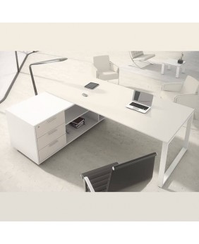 Mesa de oficina Opop acabado alto brillo Luxe con mueble ala